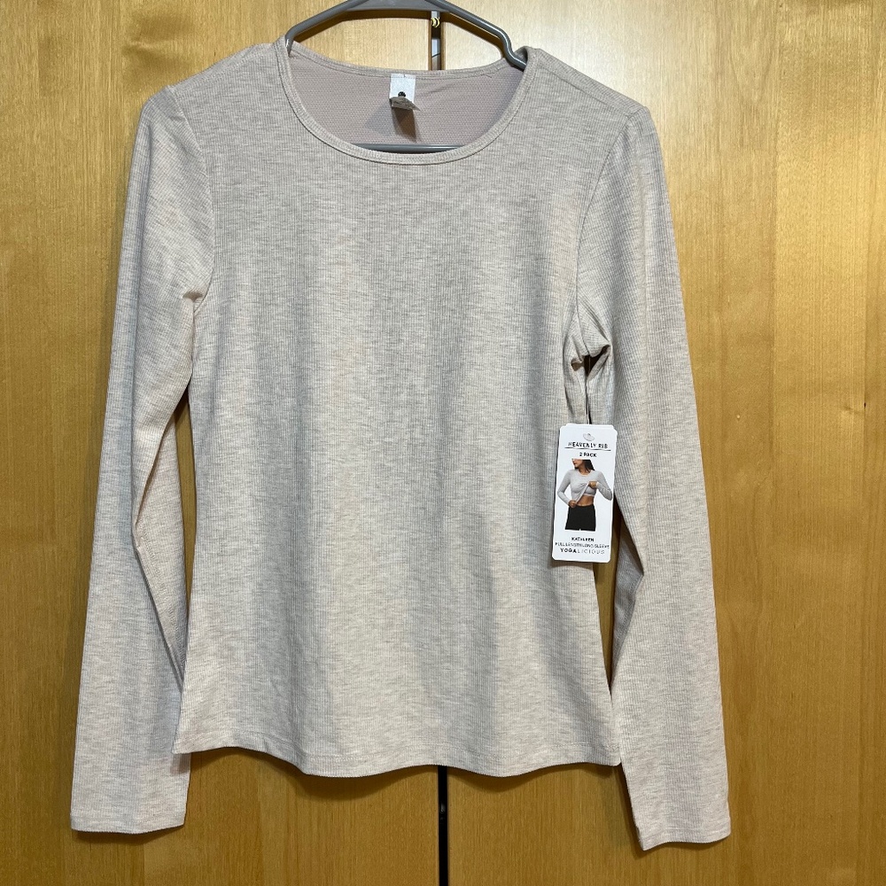 Beige soft rib knit Yogalicious top with built in bra NWT